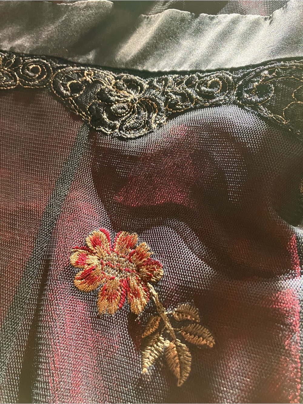 Adrianna Papell Black and Burgundy Embellished Prom Dress - Picture 6 of 9